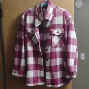 Plaid Pink White Button Front Chest Pockets Collared Shacket XL Women's Jacket